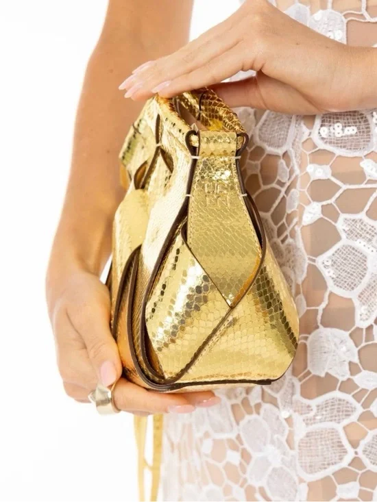 NWT Ulla Johnson Charlotte Metallic Snake-Print Woven Crossbody Bag Gold $890 - Picture 8 of 8